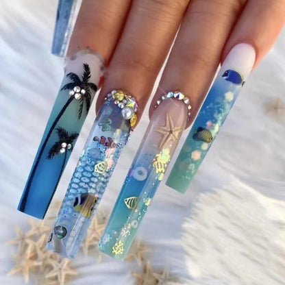 Artificial nails with maritime motifs Acalora