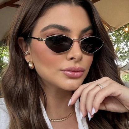 Women's geometric sunglasses with glossy metal frame and polarized lenses Bowlift