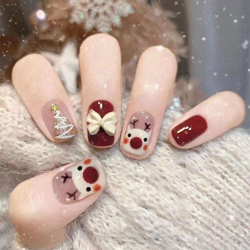 Festive Winter-Themed Press-On Nail Set Acalora