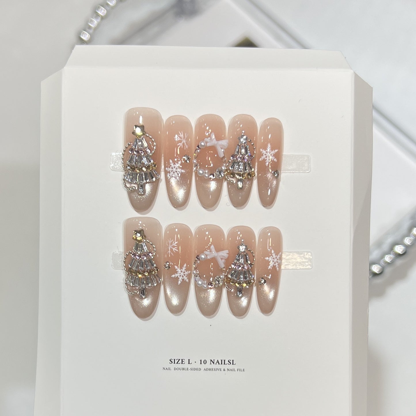 Glittery Press-On Nail Art Set with Snowflake Design Acalora