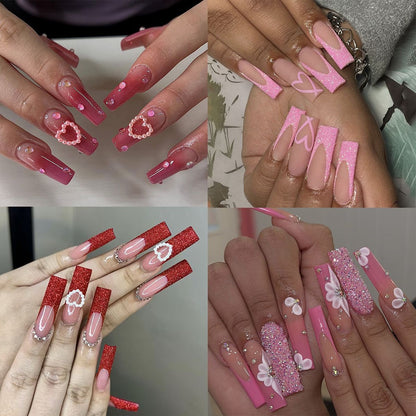 Artistic Press-On Nail Set with Heart and Classic Designs Acalora