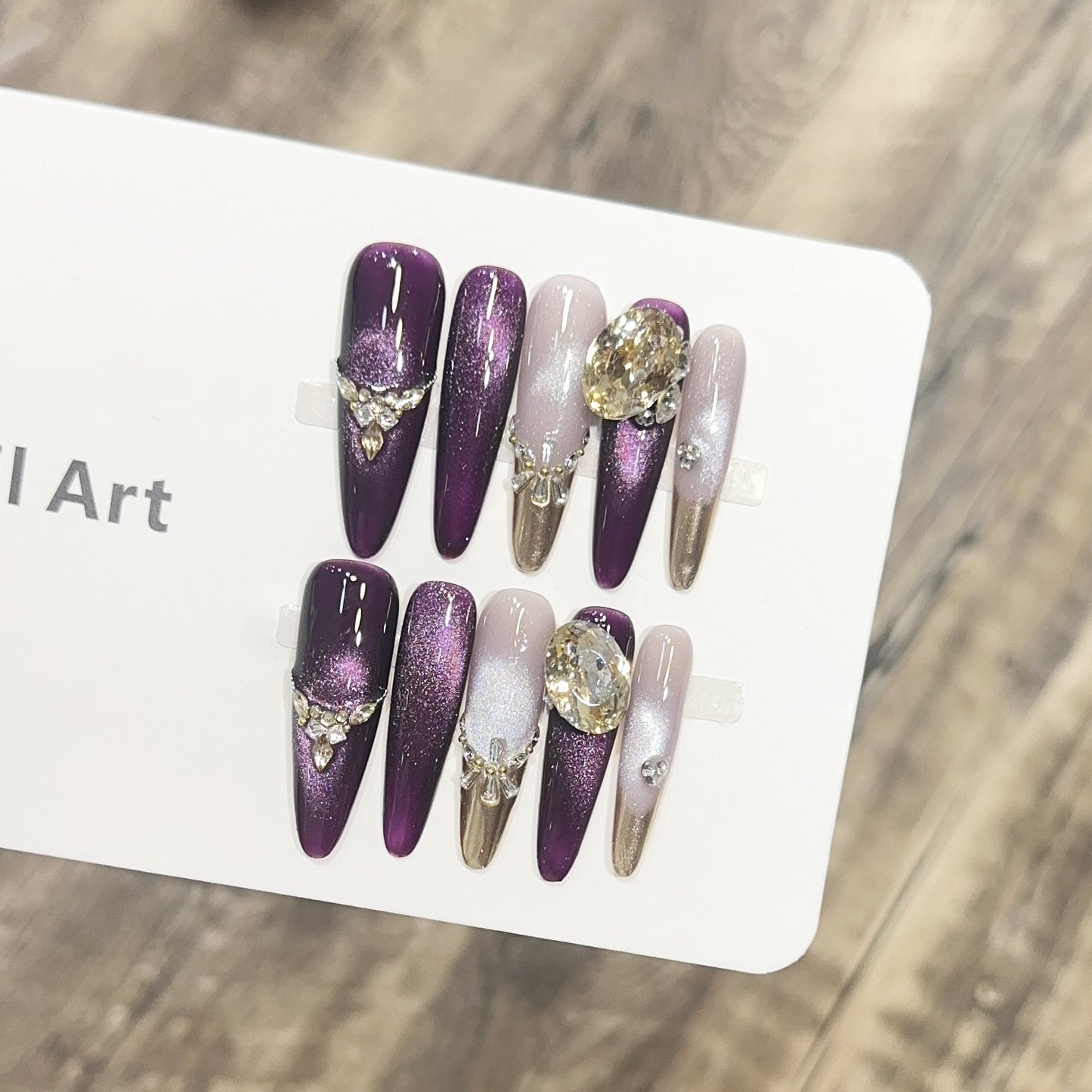 Elegant Stiletto Press-On Nail Set with Decorative Jewel Accents Acalora