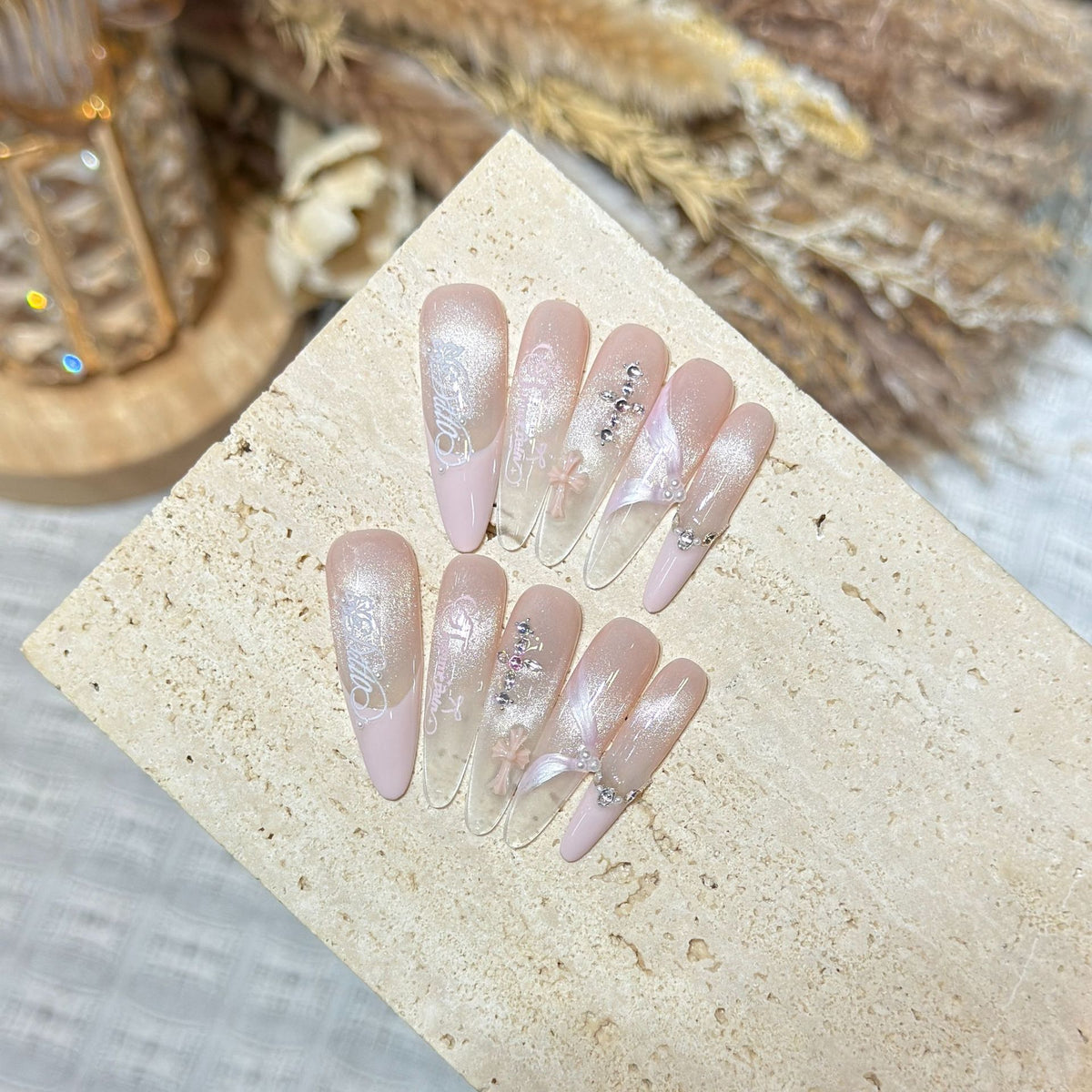 Elegant Stiletto Press-On Nail Set with Intricate Designs Acalora