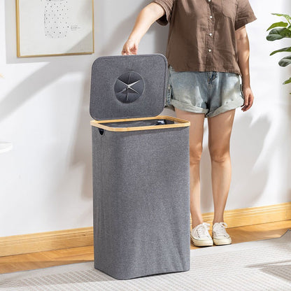 Modern waste separation container with removable inner insert and bamboo lid Acalora