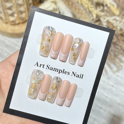 Luxurious Decorative Press-On Nail Set with Artistic Elements Acalora