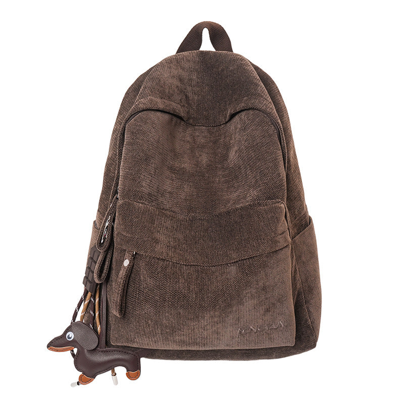 Corduroy Texture Casual School Backpack Bowlift