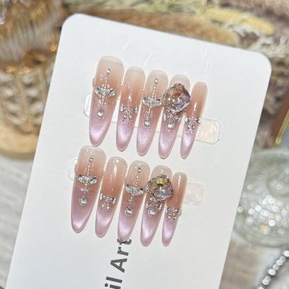 Decorative Rhinestone-Embellished Stiletto Press-On Nails Acalora