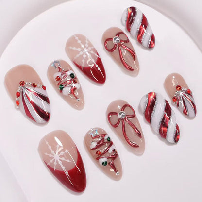 Artificial nail set with festive Christmas motifs and elegant decorations Acalora