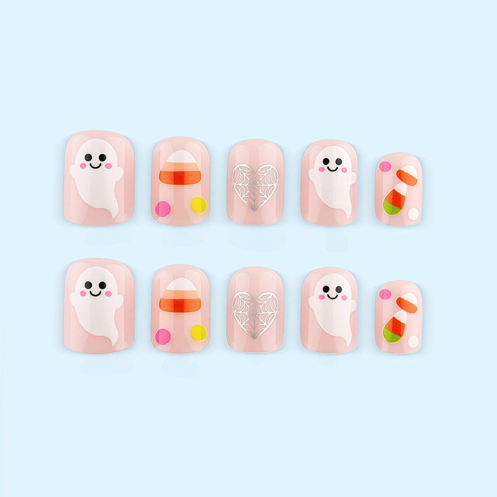 Artificial nails for Halloween with cute ghost motifs Acalora