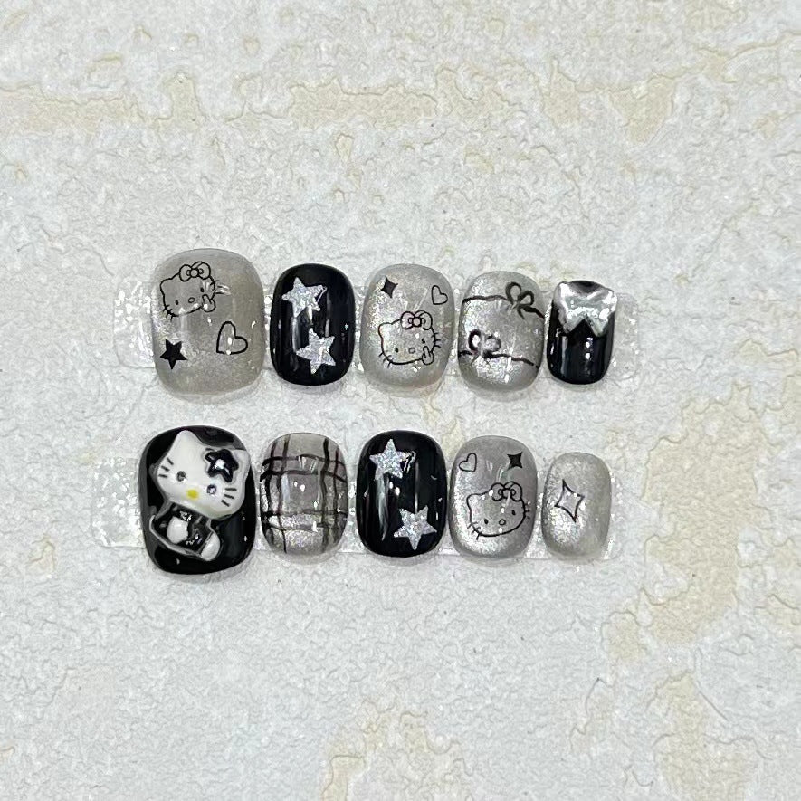 Fun and Whimsical Press-On Nail Set with Cartoon Accents Acalora