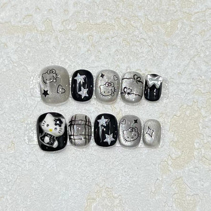 Fun and Whimsical Press-On Nail Set with Cartoon Accents Acalora