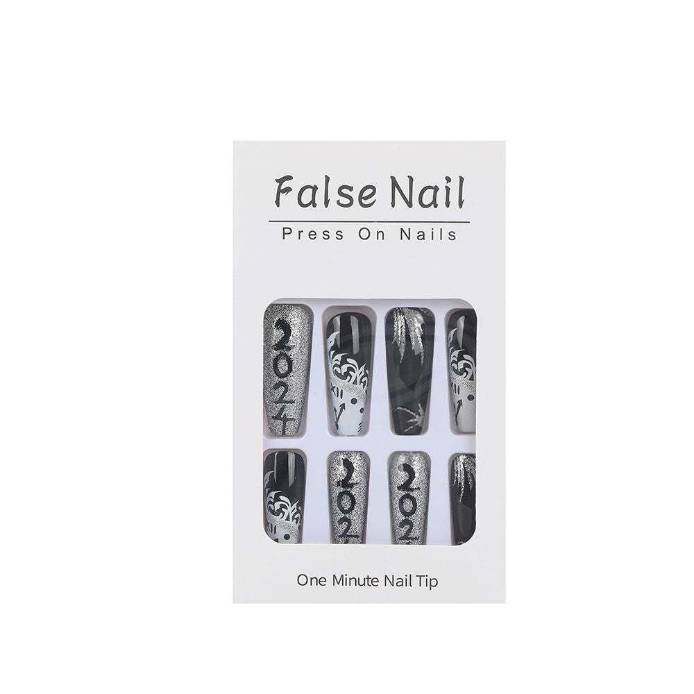 Artificial nails in elegant black and white design Acalora