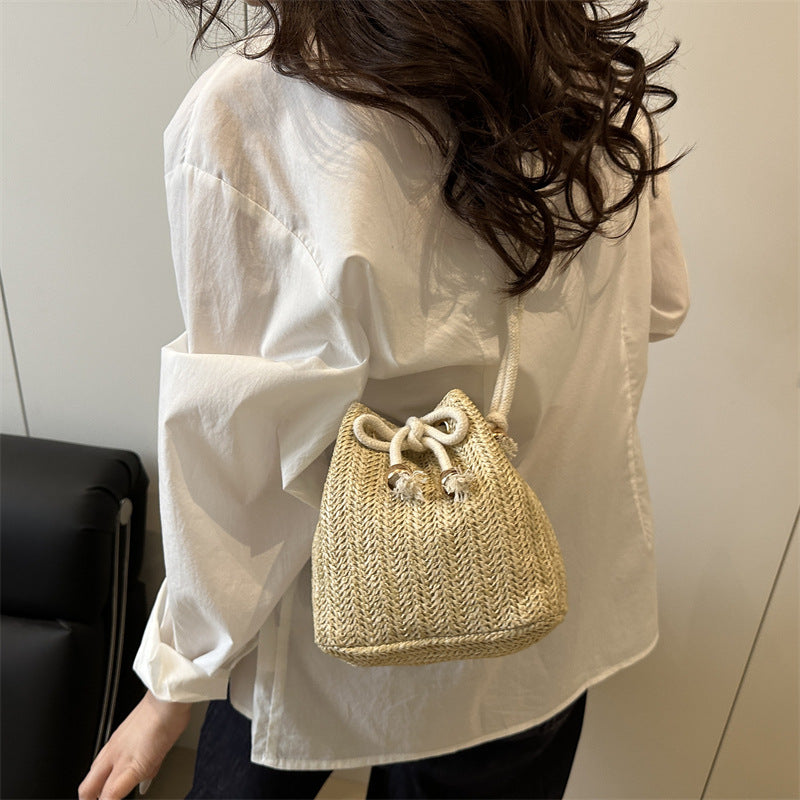 Bohemian Straw Bucket Bag Acalora