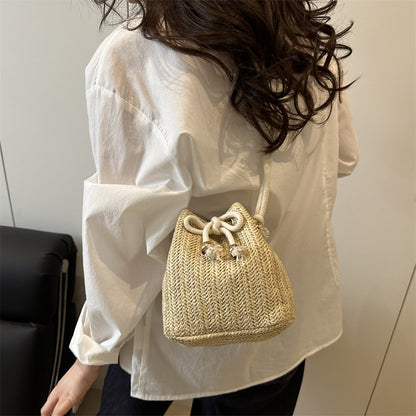 Bohemian Straw Bucket Bag Acalora