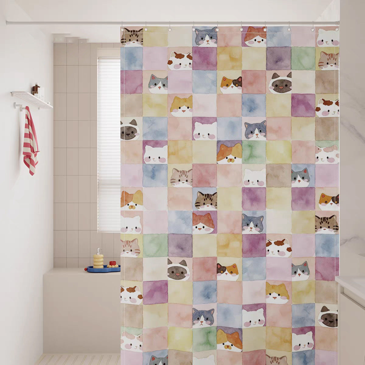 Watercolor Cat Print Shower Curtain