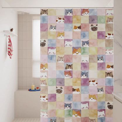 Watercolor Cat Print Shower Curtain