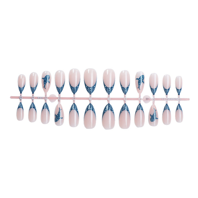 Artistic Press-On Nail Set with Decorative Whale Design Acalora