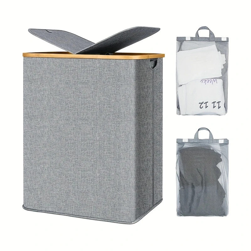 Robust laundry container with practical lid and inner pocket Acalora