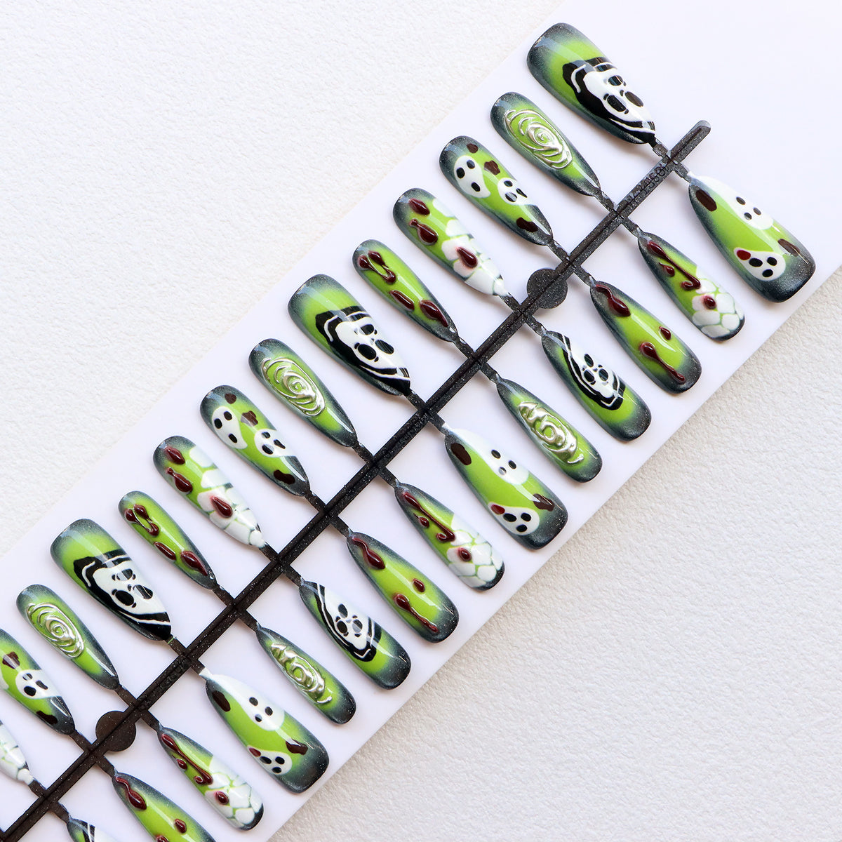 Artistic Press-On Nail Set with Unique Halloween Designs Acalora