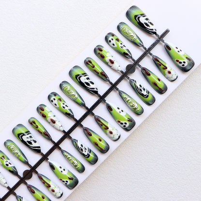 Artistic Press-On Nail Set with Unique Halloween Designs Acalora