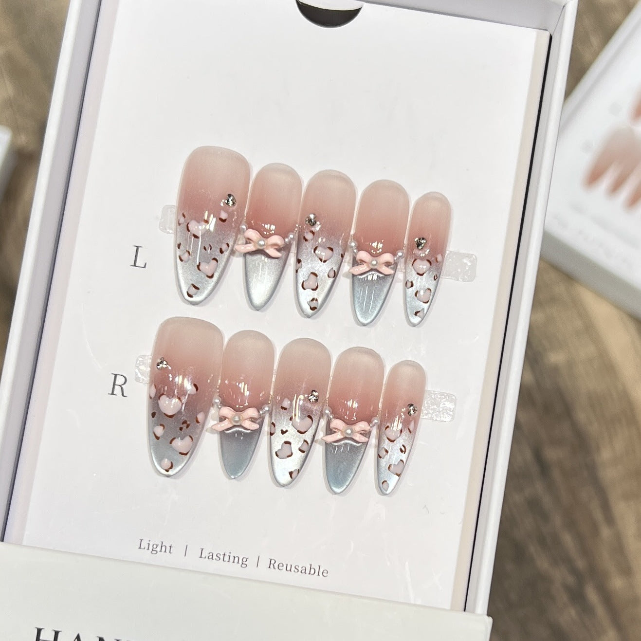 Decorative Press-On Nail Design with Bow Accents Acalora