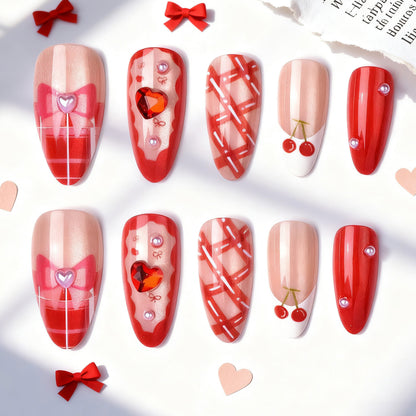Creative nail art set with romantic heart designs and elegant decorations Acalora