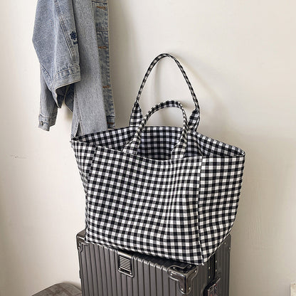Stylish Checked Utility Tote Bag Acalora