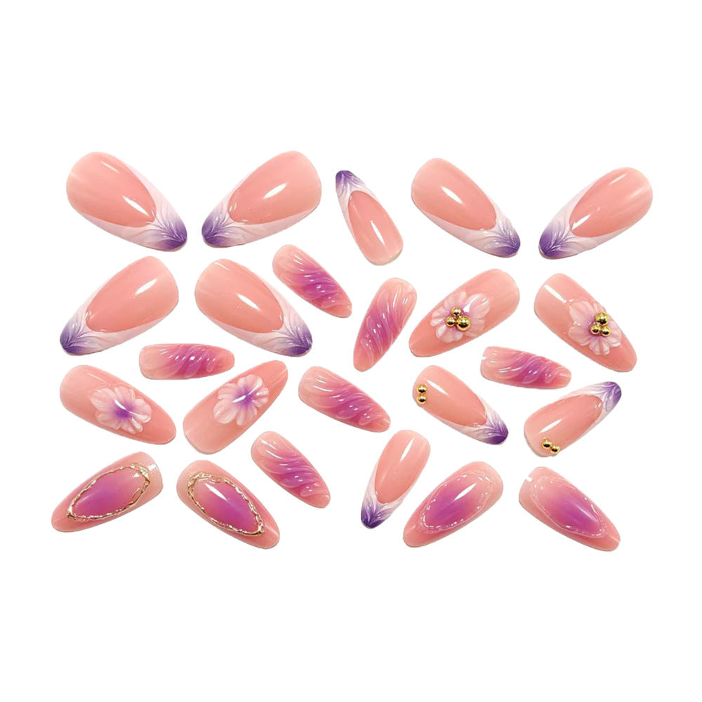 Artificial nails with intricate flower and glitter design Acalora