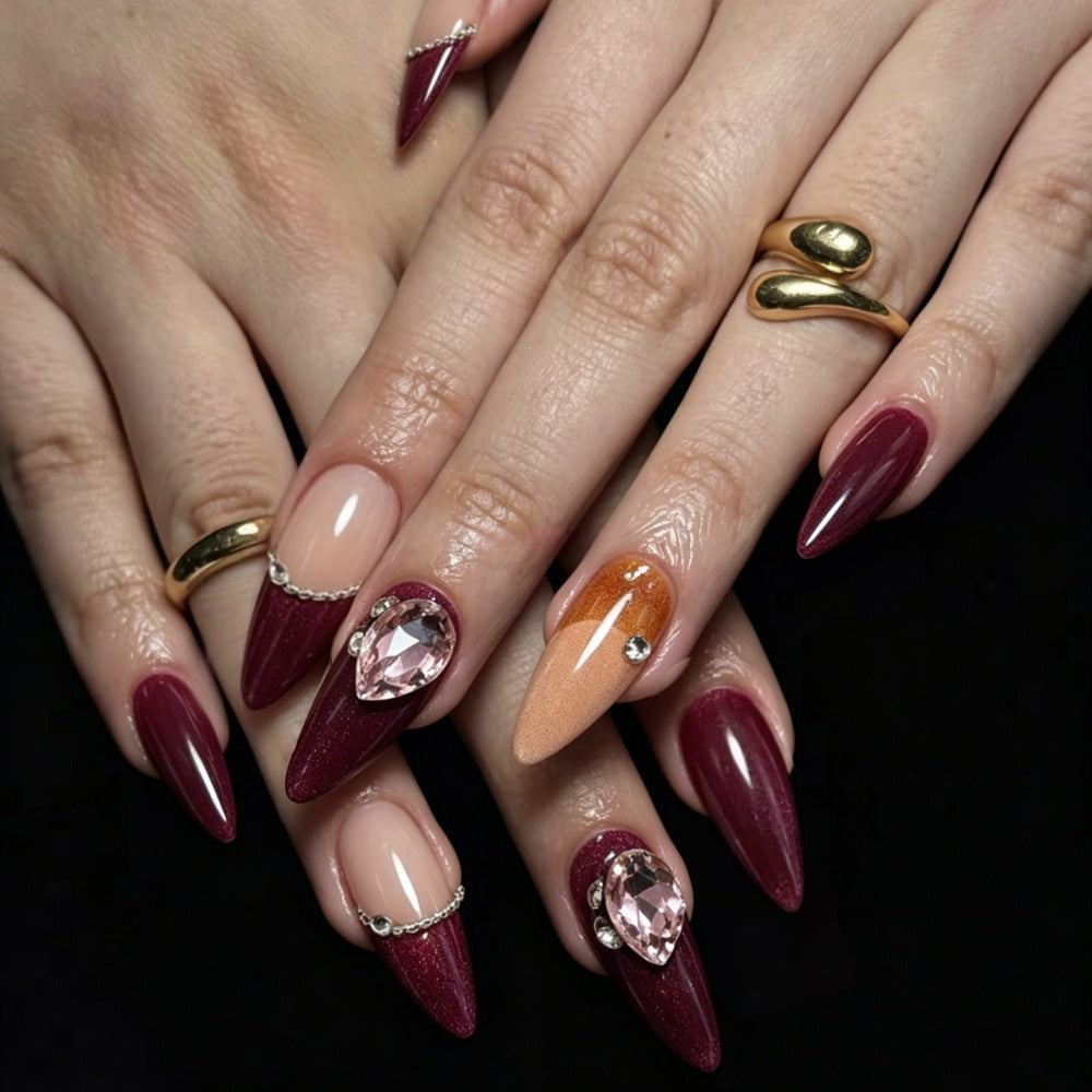 Artificial nails in elegant French design with glitter accents Acalora