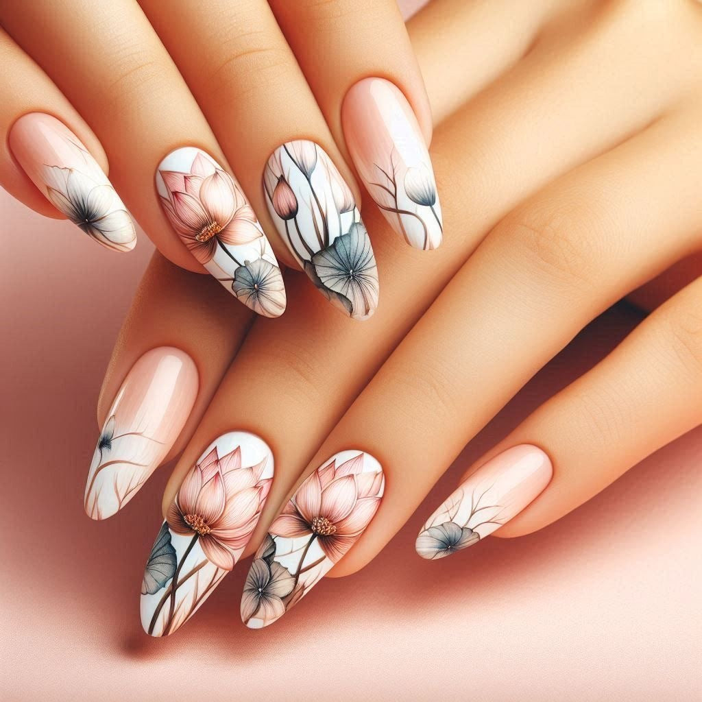 Artificial nail set with floral and artistic motifs Acalora