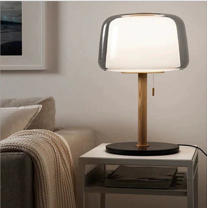 Modern Table Lamp with Glass Shade and Wood Base