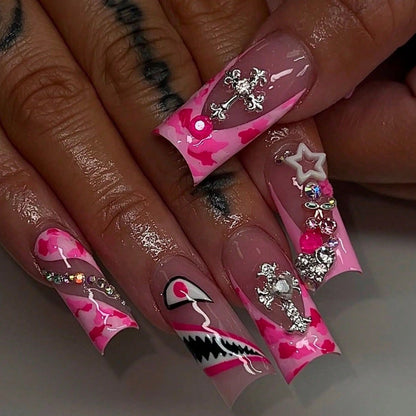 Artistic Decorative Press-On Nails with 3D Embellishments Acalora
