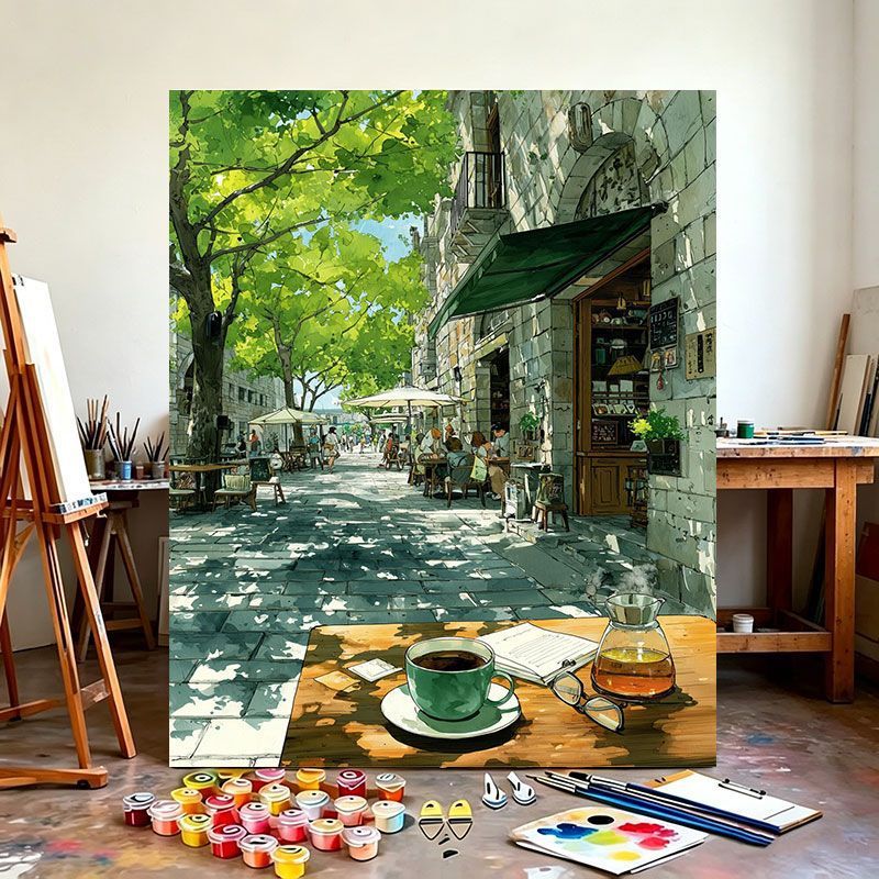 Urban Café Scene Canvas Art Print
