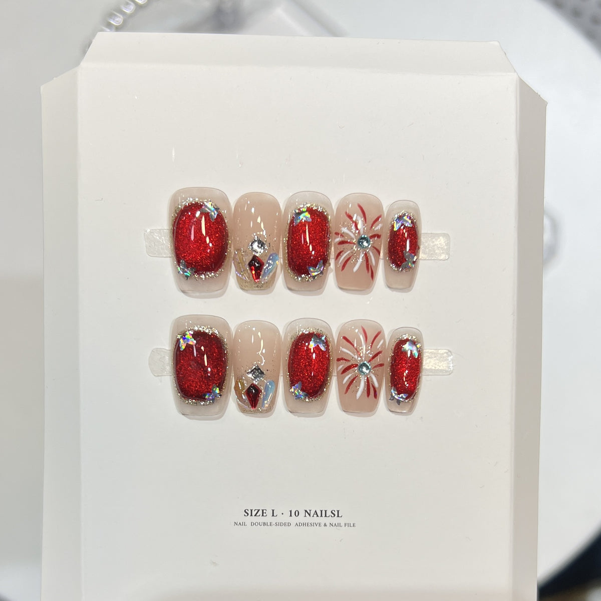 Artistic Press-On Nail Set with Elegant Floral Design Acalora
