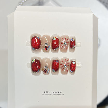 Premium Press-On Nail Art Set with Elegant Heart & Leaf Design Acalora