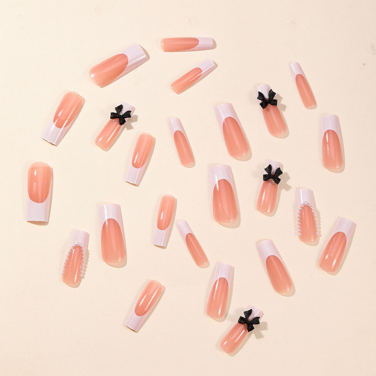 Elegant Press-On Nail Art Set with Pearl and Bow Accents Acalora