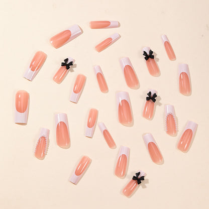 Elegant Press-On Nail Art Set with Pearl and Bow Accents Acalora