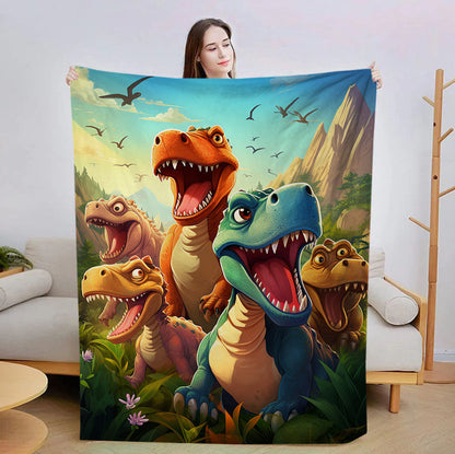 Illustrated Dinosaur Print Throw Blanket