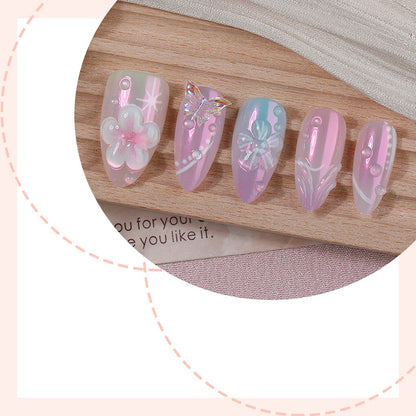 Artistic Press-On Nail Set with Floral Accents Acalora