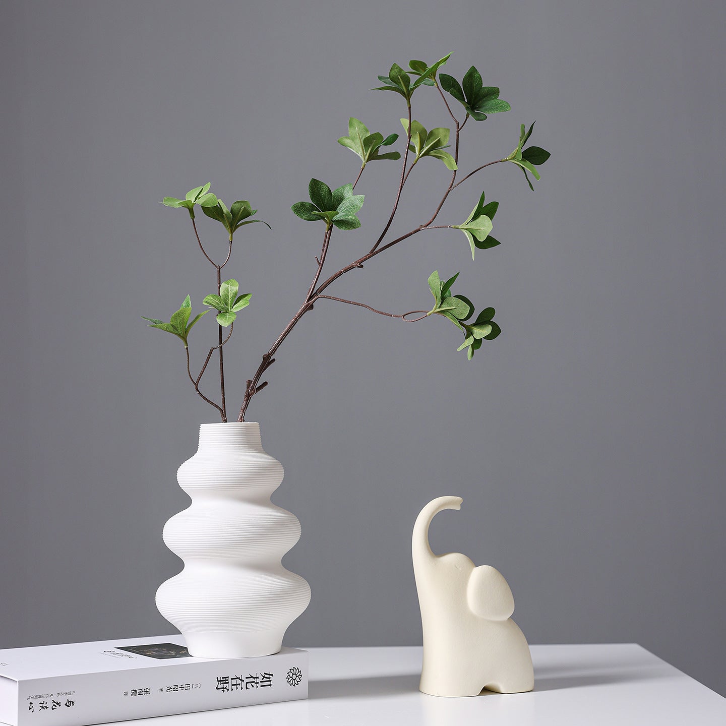 Modern Minimalist Ribbed Ceramic Vase