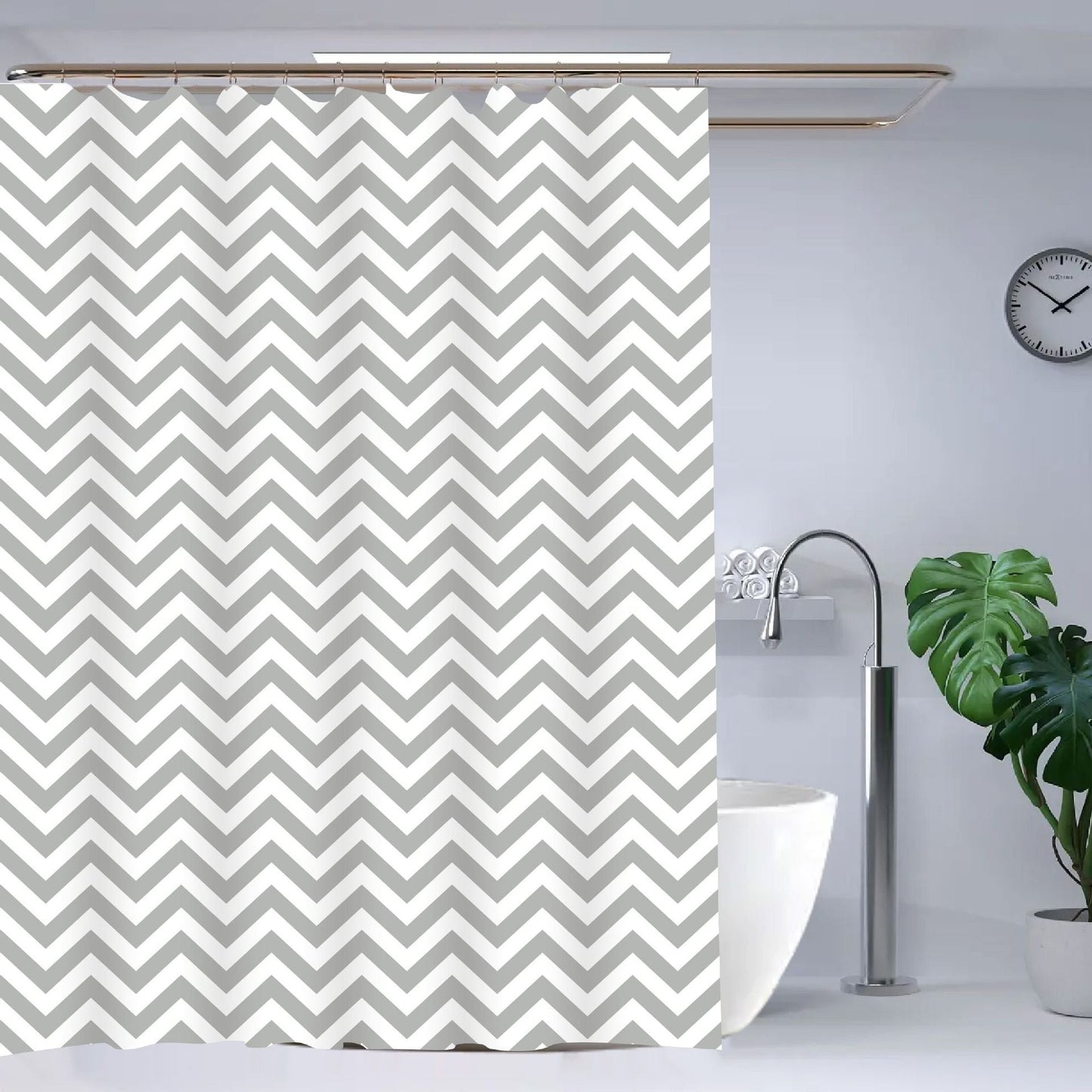 Chevron Pattern Water-Resistant Shower Curtain