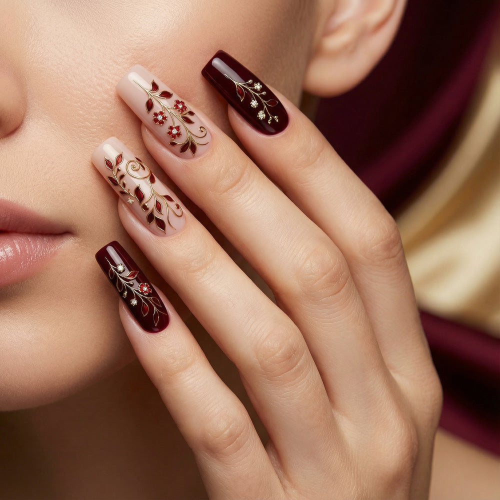 Artificial nails with elegant floral decorations Acalora