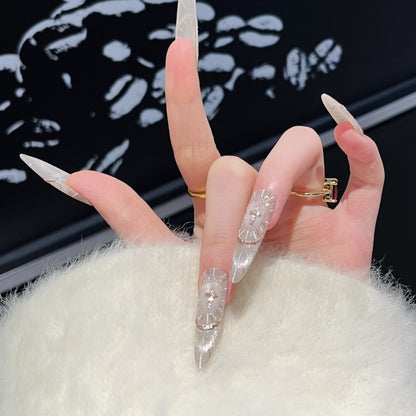 Chic Press-On Nail Set with Elegant Rhinestone Design Acalora