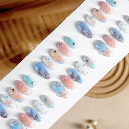 Artistic Nail Art Press-On Set with Oceanic-Inspired Designs Acalora