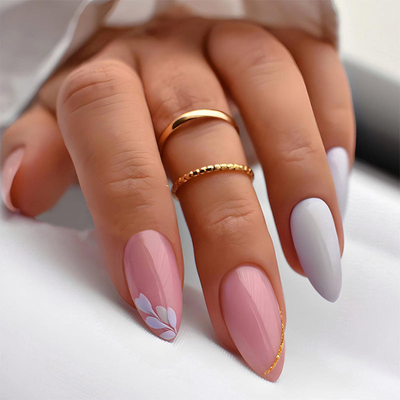 Artistic Press-On Nail Set with Gold Accent Designs Acalora