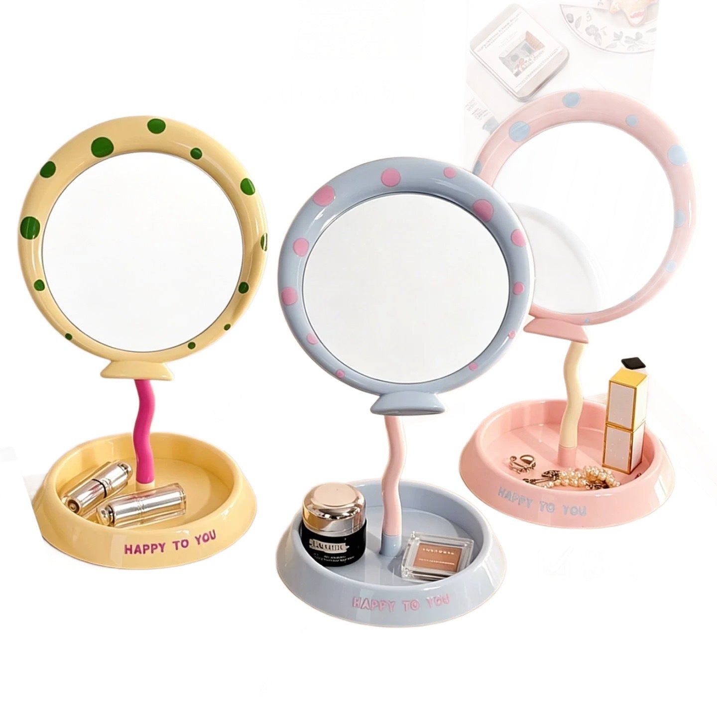 Whimsical Polka Dot Handheld Makeup Mirror