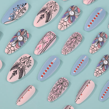 Creative Nail Art Set with Hand-Drawn Patterns Acalora