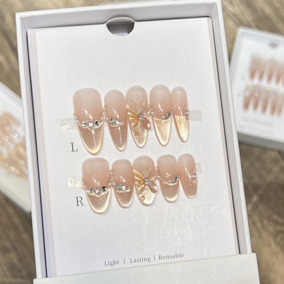 Elegant Butterfly-Accent Press-On Nail Set Acalora