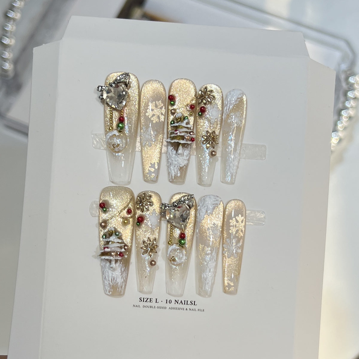 Snowflake-Inspired Glitter Press-On Nail Set Acalora