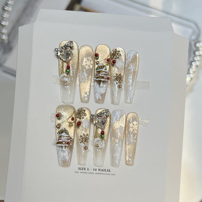 Snowflake-Inspired Glitter Press-On Nail Set Acalora